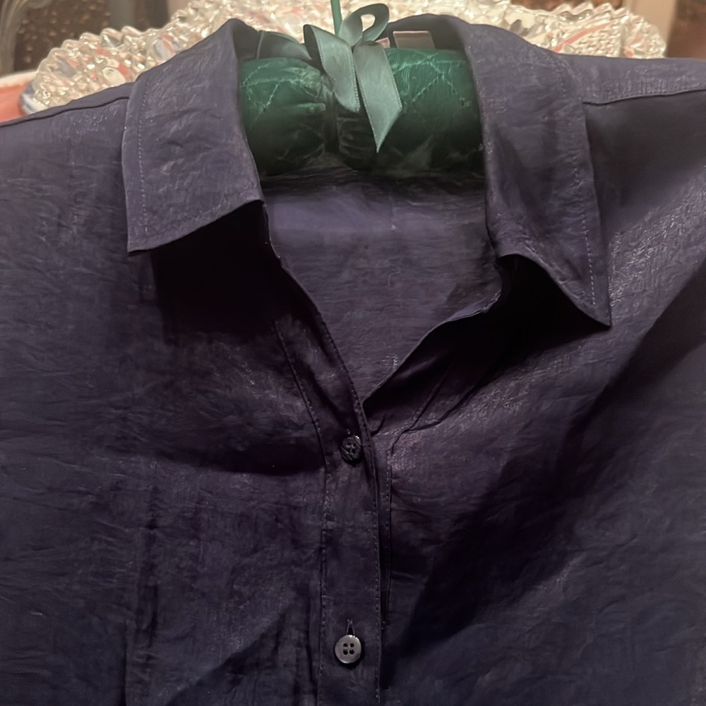 Chico's Sz 2/Large Navy Blue Blouse